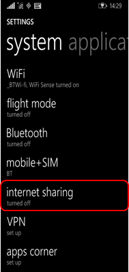 Setting up tethering on a Windows phone