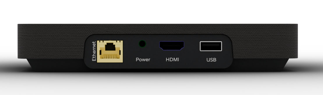 Image of back of the TV Box zoomed-in on the ports/connectors. Description of each port follows listed from left to right when looking at the back of the Box