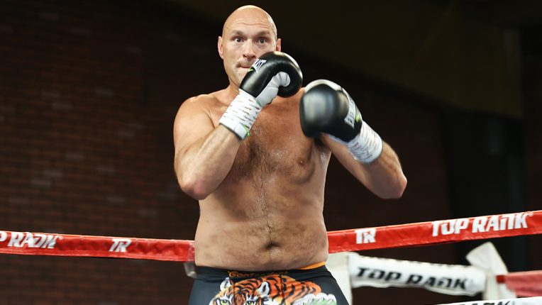 Tyson Fury shadowboxing in the gym