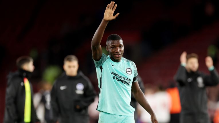 Moises Caicedo salutes the Brighton fans after their win at Southampton last month