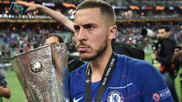 Eden Hazard lifted the Europa League trophy in his final game for Chelsea
