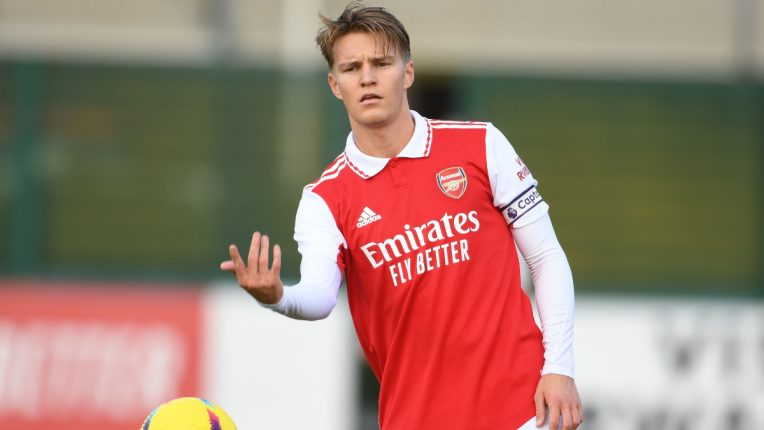 Martin Odegaard in action during a friendly against Luton this month