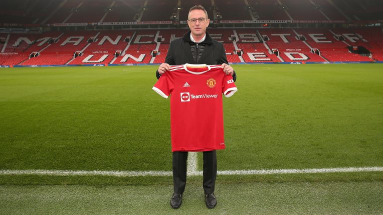 Ralf Rangnick being unveiled at Old Trafford