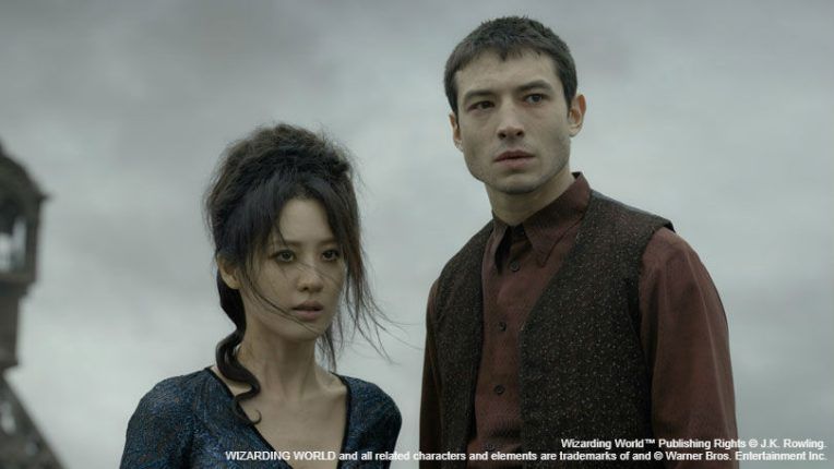 Claudia Kim as Nagini and Ezra Miller as Credence Barebone in Fantastic Beasts The Crimes of Grindelwald