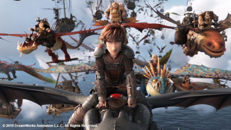 Hiccup riding his dragon in How to Train Your Dragon 3