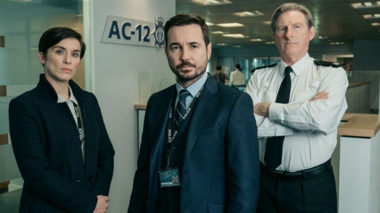 Vicky McClure, Martin Compston and Adrian Dunbar in BBC One's Line of Duty