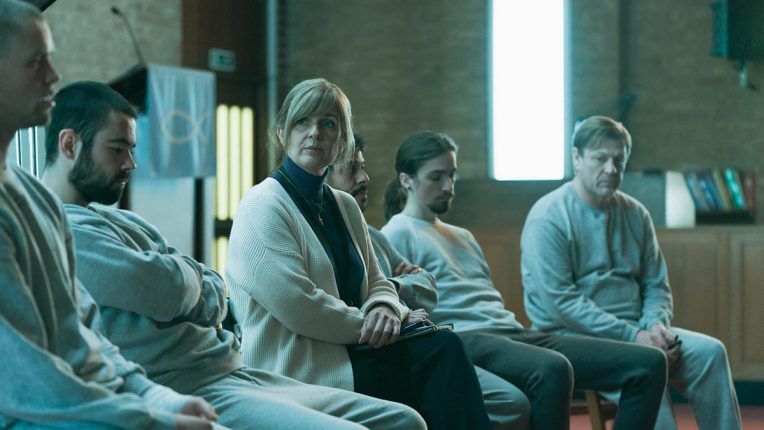 Prisoners sat with chaplain - played by Siobhan Finneran - in Time