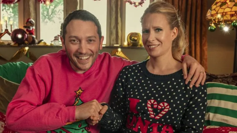 Jon Richardson and Lucy Beaumont in their Christmas jumpers