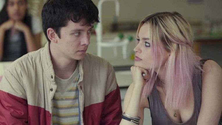Maeve and Otis in Sex Education - Played by Asa Butterfield and Emma Mackey