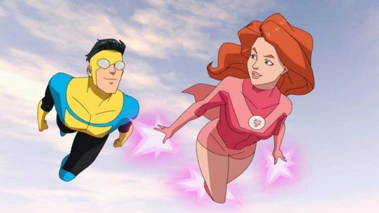 Invincible and Atom Eve (Voiced by Steven Yeun and Gillian Jacobs)