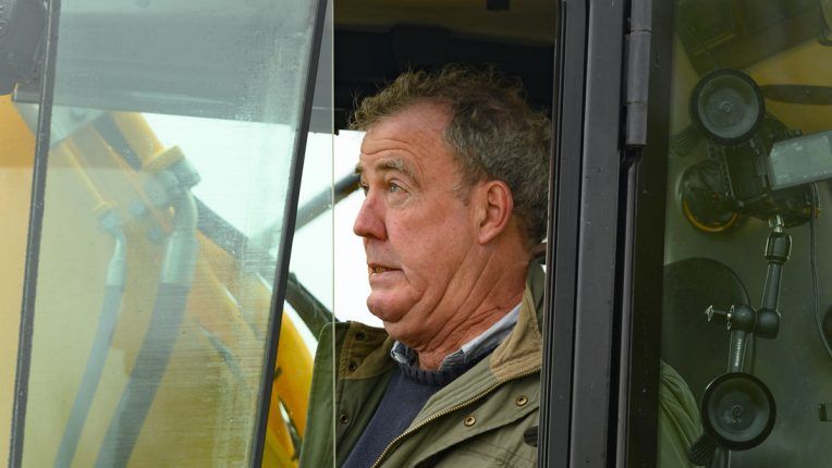 Jeremy Clarkson pulling a silly face in his tractor