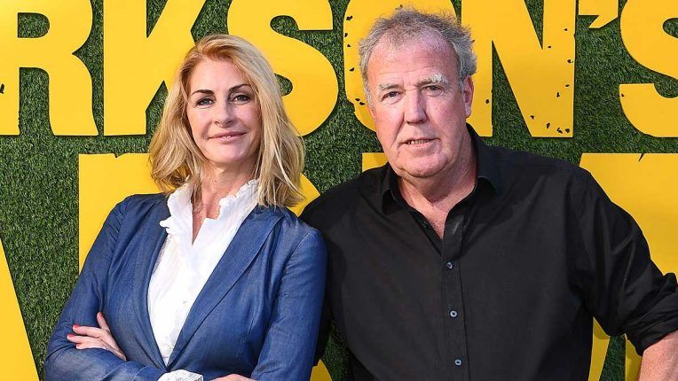 Jeremy Clarkson and his wife Lisa Hogan launching the first series of Clarkson's Farm in London