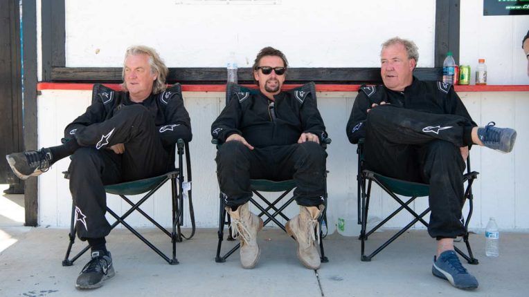 Jeremy Clarkson, Richard Hammond and James May pose for The Grand Tour