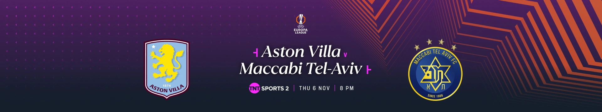 Aston Villa versus Maccabi Tel-Aviv– 8:00pm - TNT Sports 2- Thursday 6 November 2025