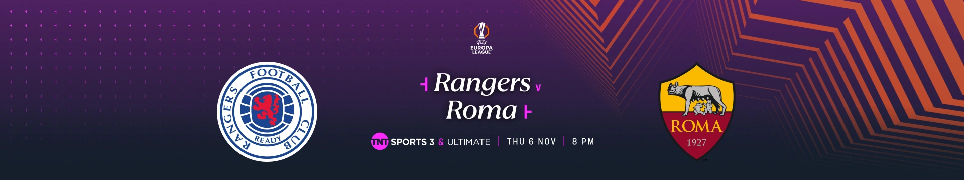 Rangers versus Roma – 8:00pm - TNT Sports 3- Thursday 6 November 2025