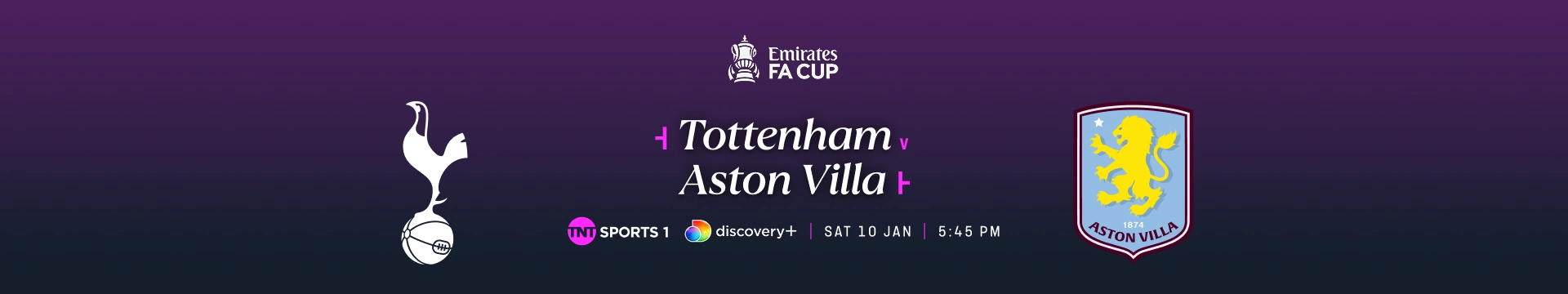Tottenham Hotspur v Aston Villa – 4:45pm – TNT Sports 1 & TNT Sports 2 – Saturday 10 January 2026